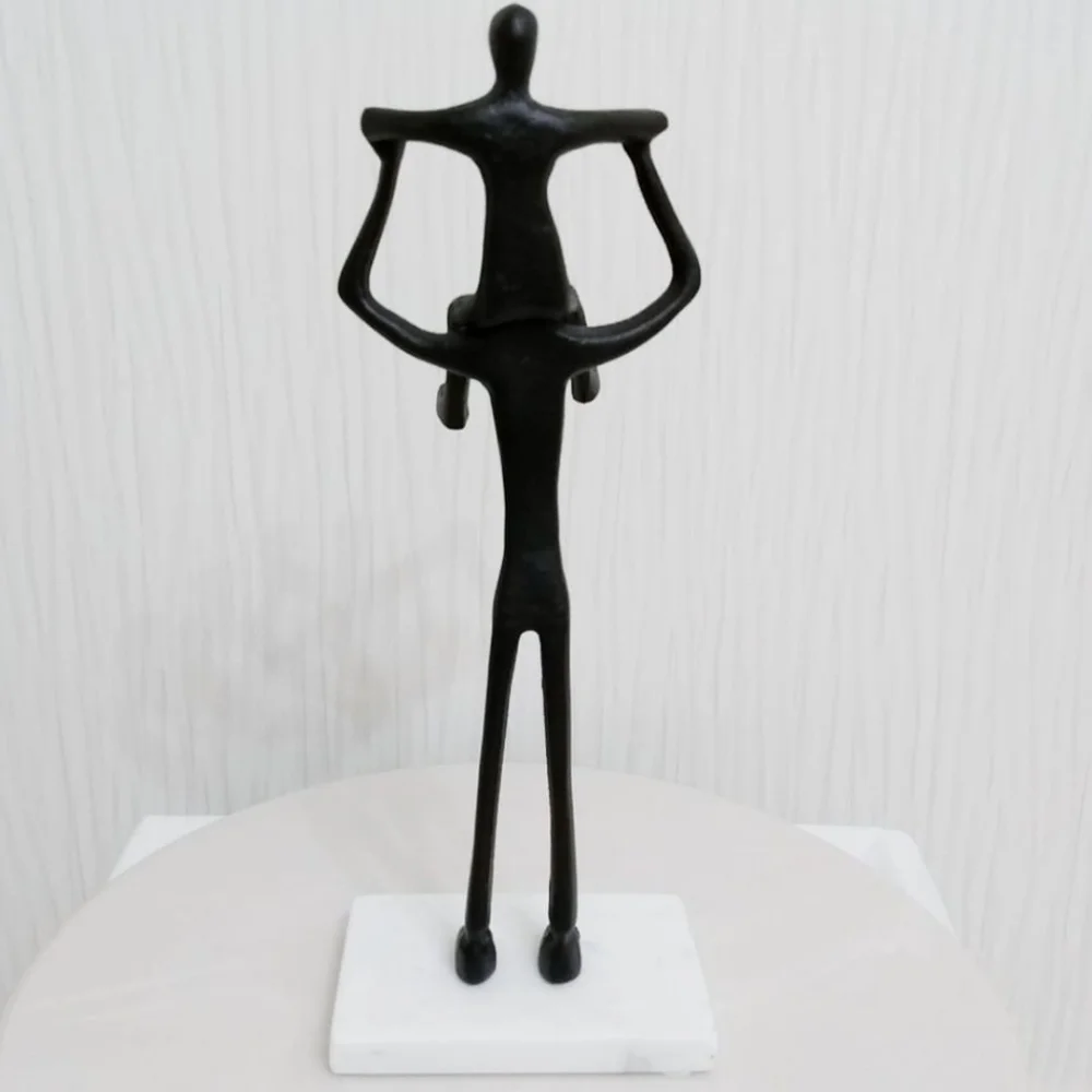 Handcrafted Father and Child on Shoulders Metal Sculpture Figurine on MarbleBase - Picture 3 of 6